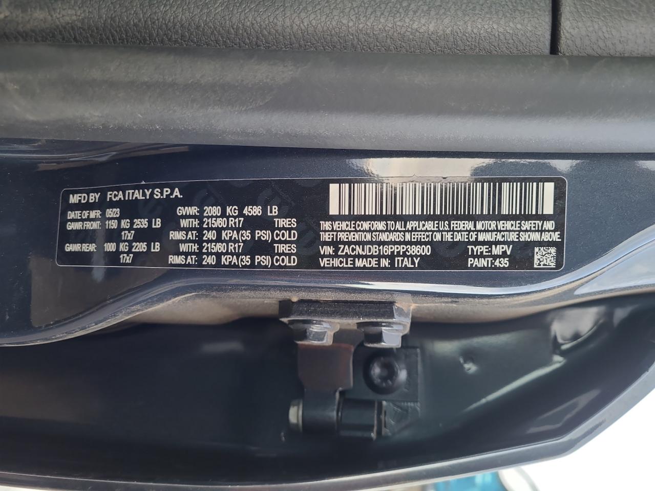 2023 JEEP RENEGADE LATITUDE VIN:ZACNJDB16PPP38600