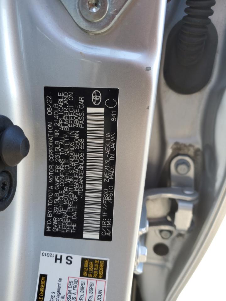 2022 TOYOTA COROLLA LE VIN:JTDEAMDE4NJ061658
