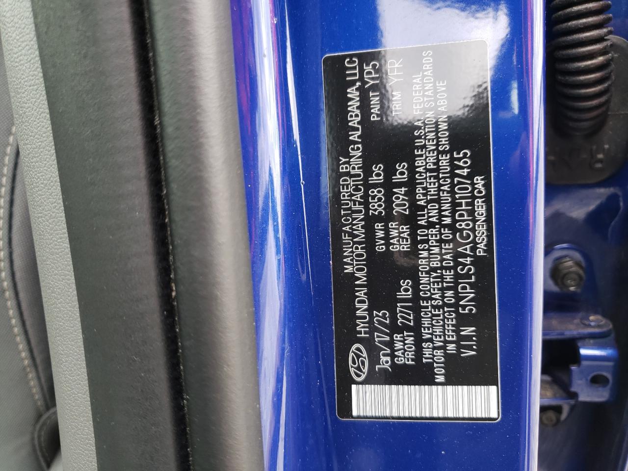 2023 HYUNDAI ELANTRA SEL VIN:5NPLS4AG8PH107465