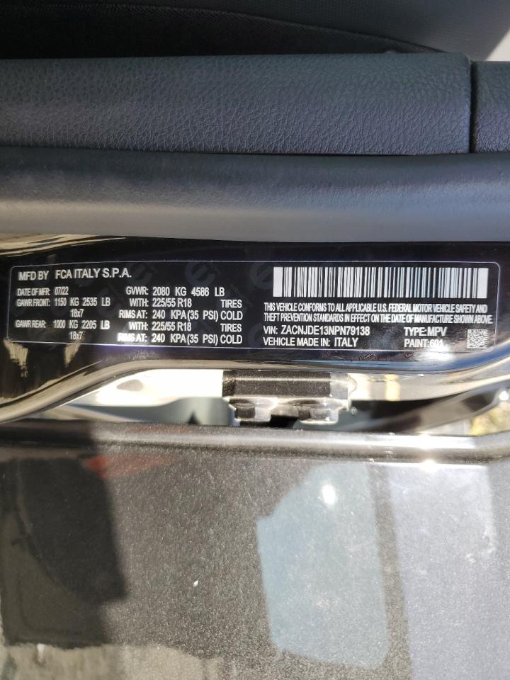 2022 JEEP RENEGADE ALTITUDE VIN:ZACNJDE13NPN79138