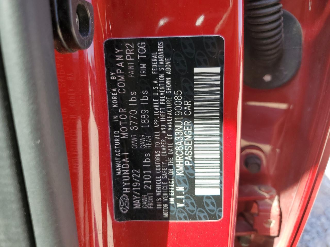 2022 HYUNDAI VENUE SEL VIN:KMHRC8A33NU190085