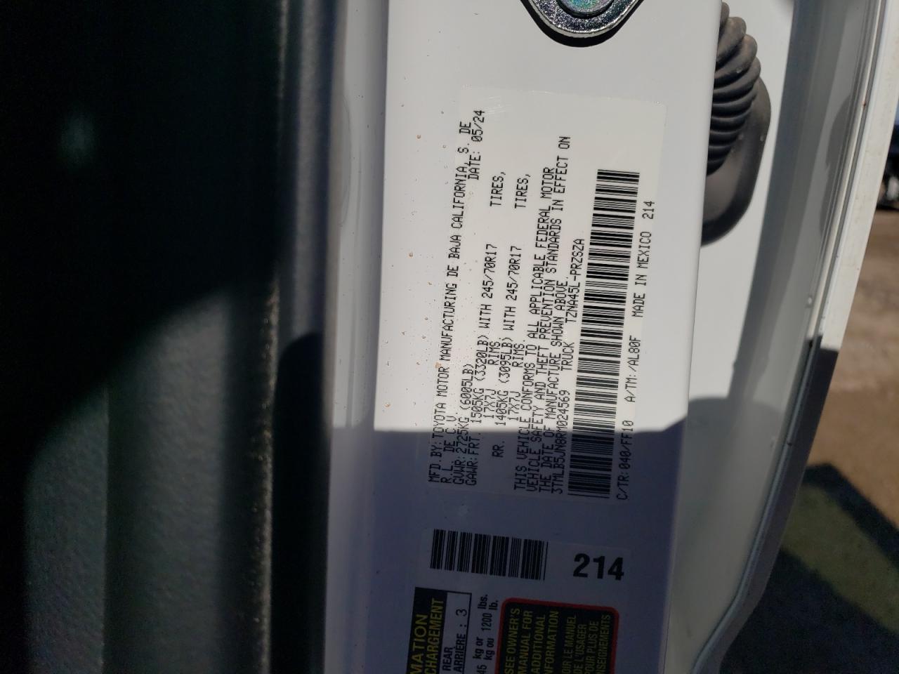 2024 TOYOTA TACOMA DOUBLE CAB VIN:3TMLB5JN8RM024569