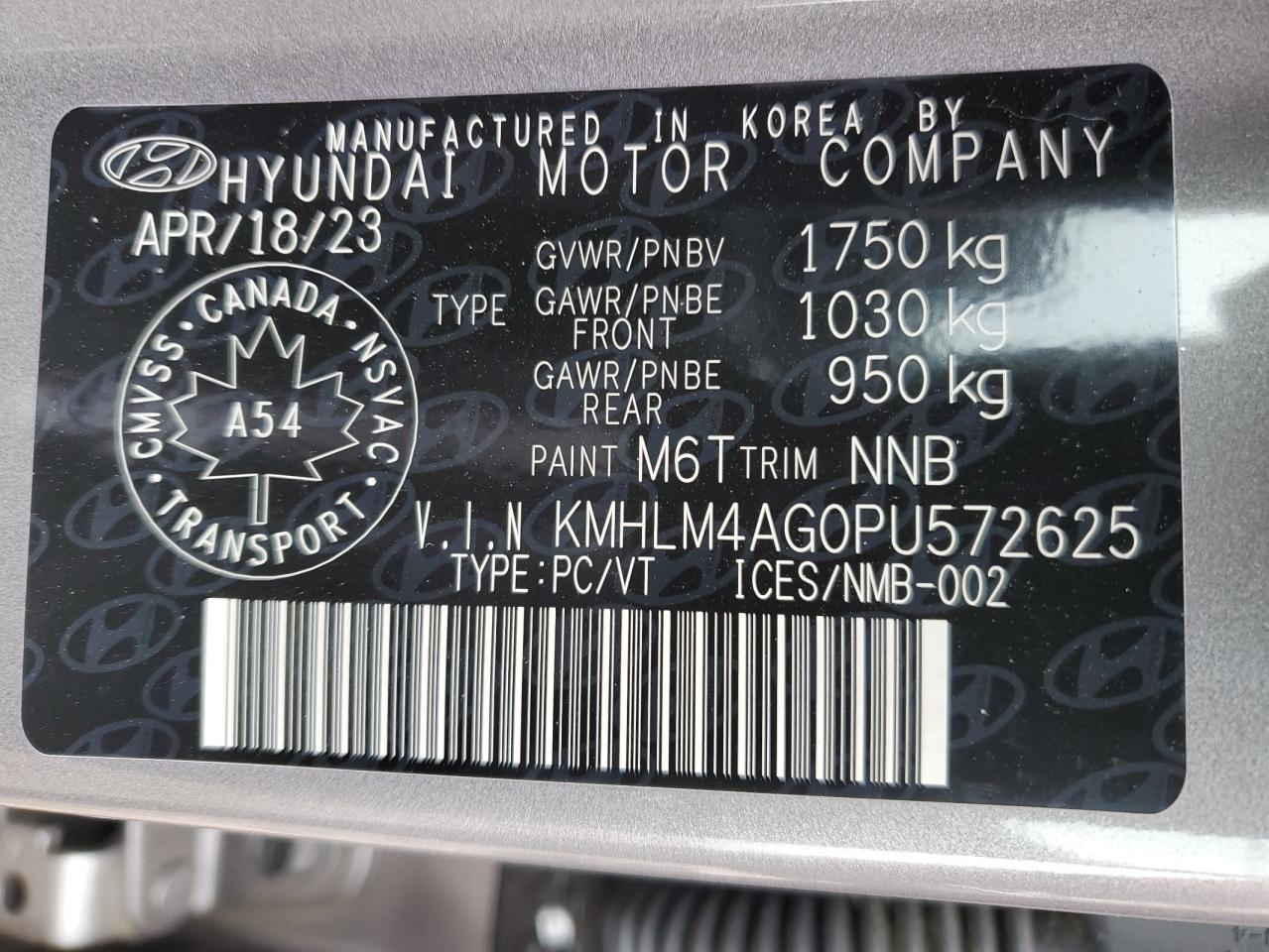 2023 HYUNDAI ELANTRA SEL VIN:KMHLM4AG0PU572625