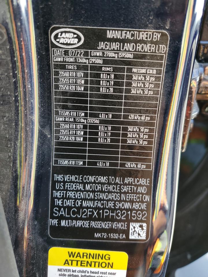 2023 LAND ROVER DISCOVERY SPORT S VIN:SALCJ2FX1PH321592