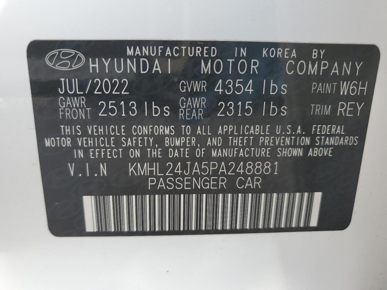 2023 HYUNDAI SONATA SE VIN:KMHL24JA5PA248881