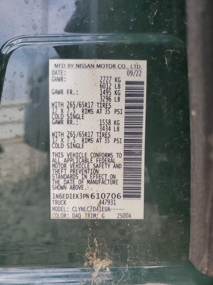 2023 NISSAN FRONTIER S VIN:1N6ED1EK3PN610706