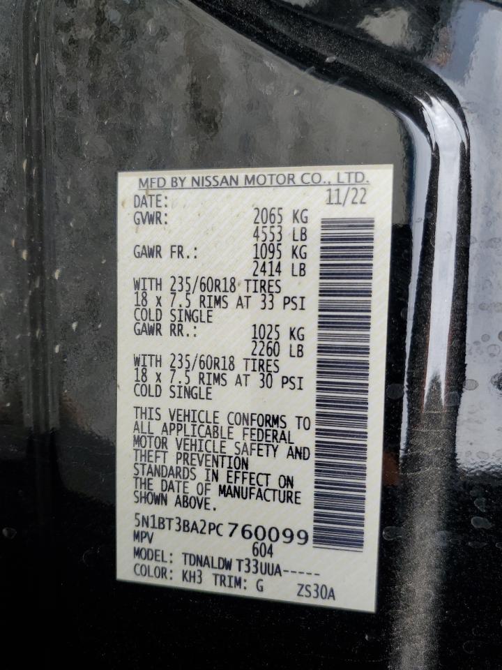 2023 NISSAN ROGUE SV VIN:5N1BT3BA2PC760099