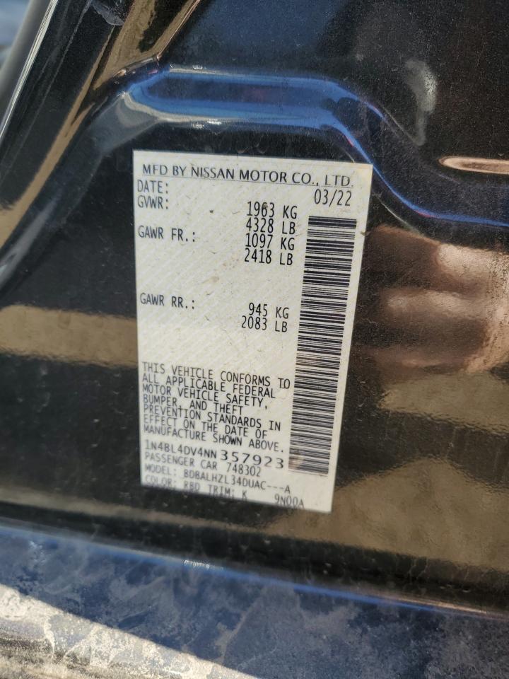 2022 NISSAN ALTIMA SV VIN:1N4BL4DV4NN357923