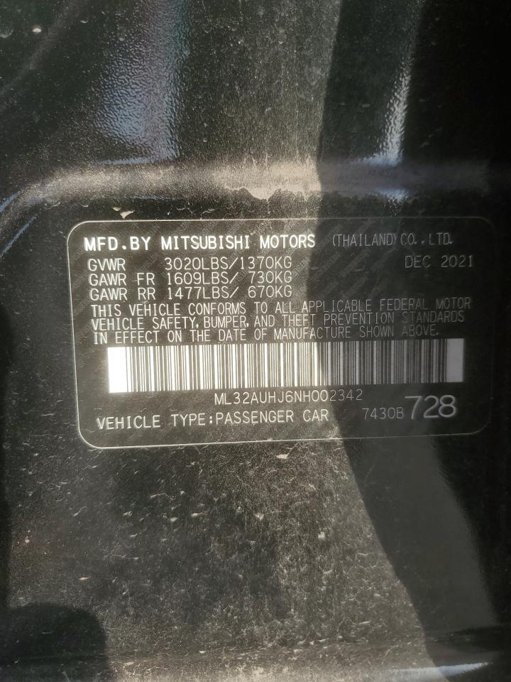2022 MITSUBISHI MIRAGE ES VIN:ML32AUHJ6NH002342