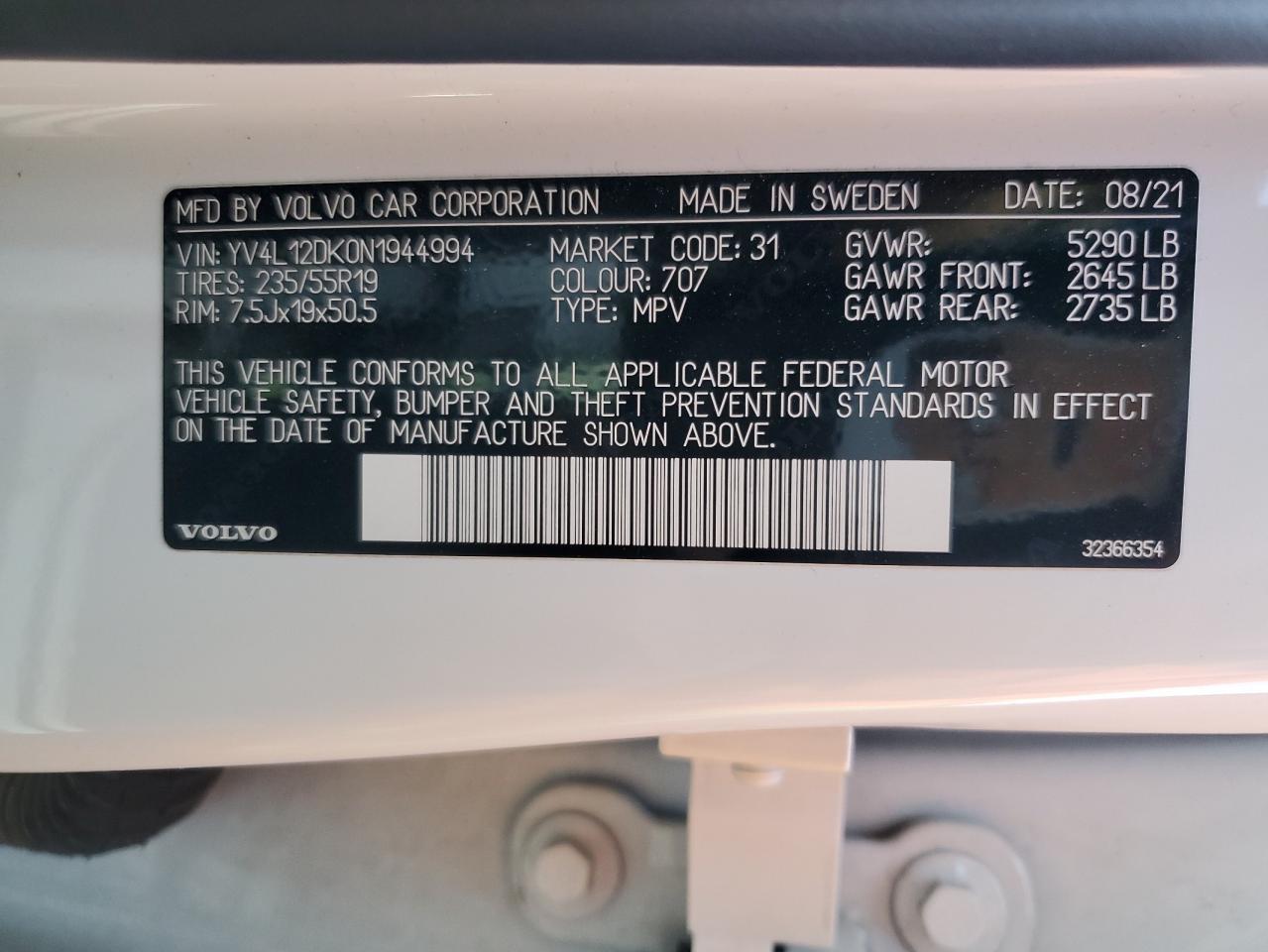 2022 VOLVO XC60 B5 MOMENTUM VIN:YV4L12DK0N1944994