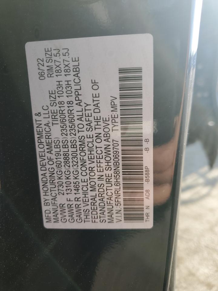 2022 HONDA ODYSSEY EX VIN:5FNRL6H58NB069707