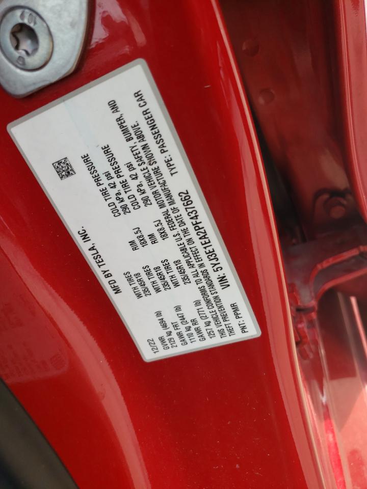 2023 TESLA MODEL 3 VIN:5YJ3E1EA2PF437662