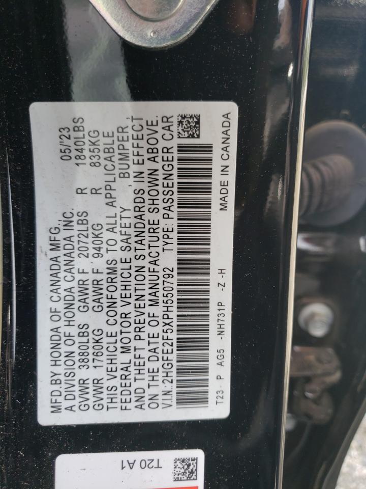 2023 HONDA CIVIC SPORT VIN:2HGFE2F5XPH550792