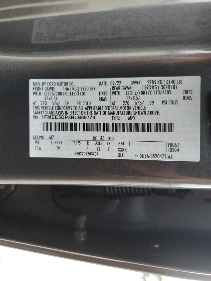 2022 FORD BRONCO BASE VIN:1FMEE5DP3NLB69779