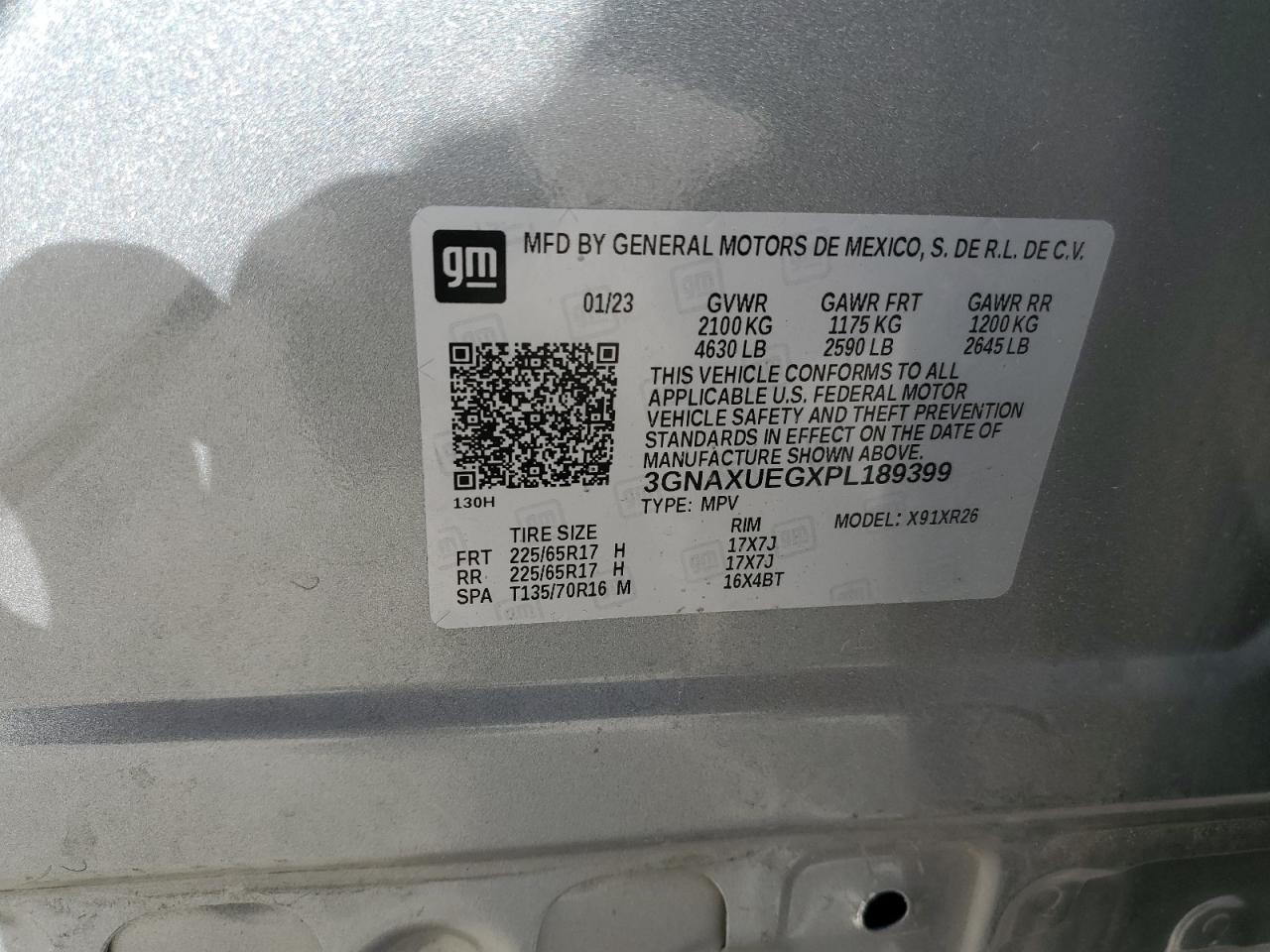 2023 CHEVROLET EQUINOX LT VIN:3GNAXUEGXPL189399