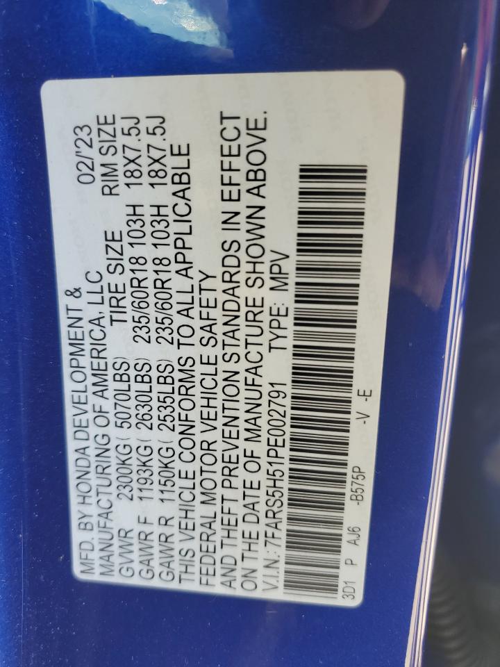 2023 HONDA CR-V SPORT VIN:7FARS5H51PE002791