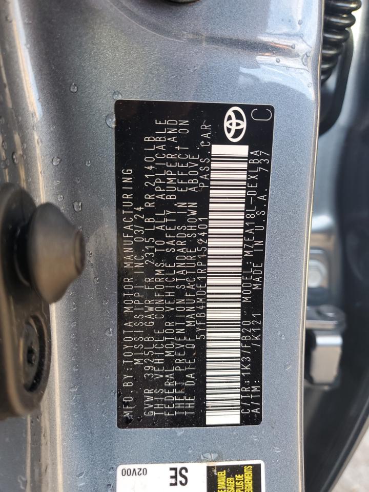 2024 TOYOTA COROLLA LE VIN:5YFB4MDE1RP152401