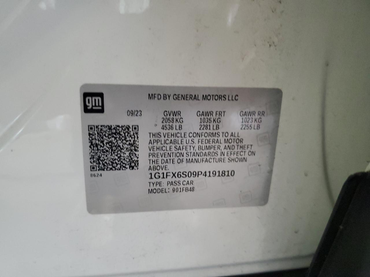 2023 CHEVROLET BOLT EV 2LT VIN:1G1FX6S09P4191810