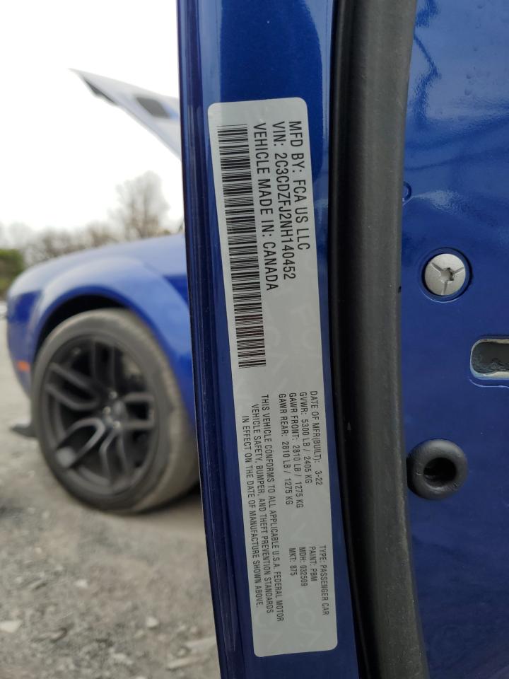 2022 DODGE CHALLENGER R/T SCAT PACK VIN:2C3CDZFJ2NH140452