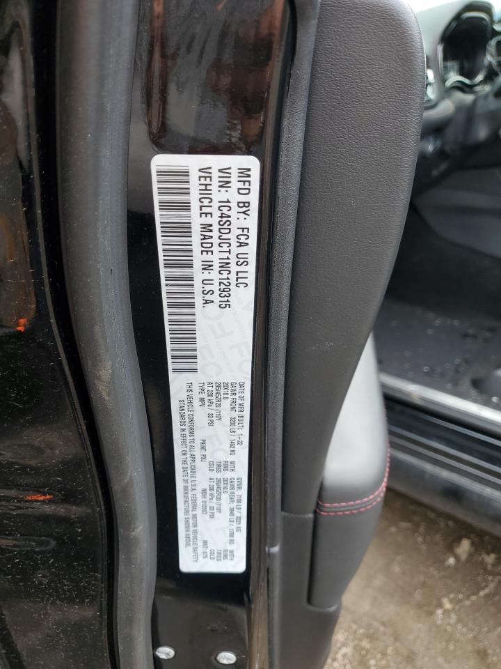 2022 DODGE DURANGO R/T VIN:1C4SDJCT1NC129315