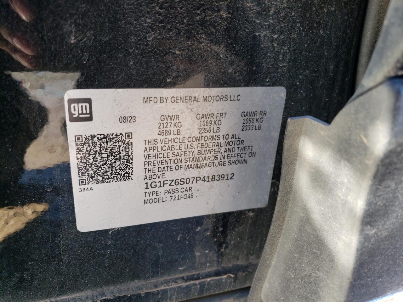 2023 CHEVROLET BOLT EUV PREMIER VIN:1G1FZ6S07P4183912