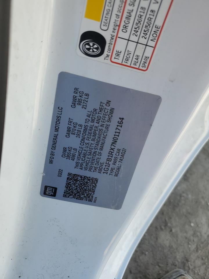 2022 CHEVROLET CAMARO LS VIN:1G1FB1RX7N0117164