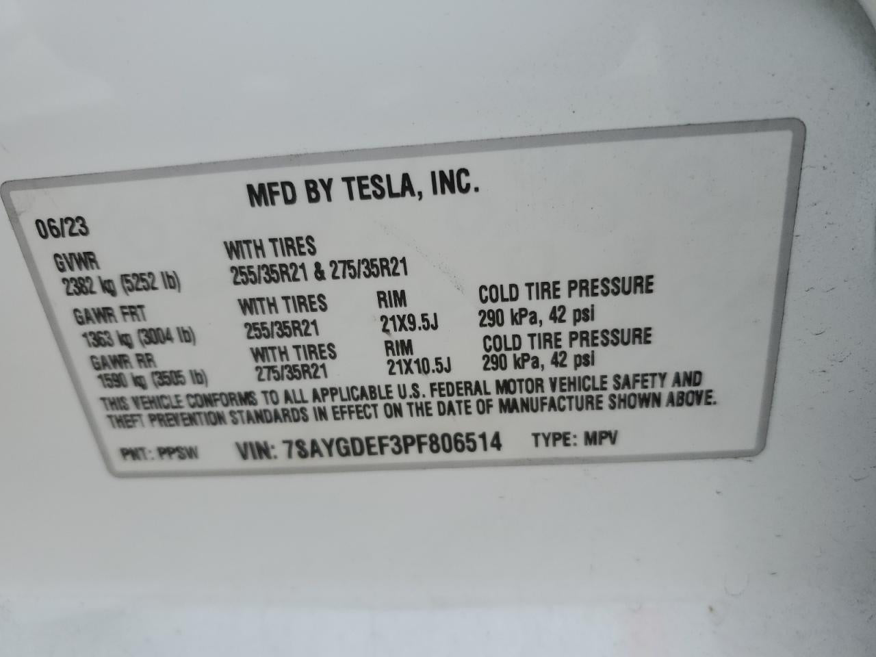 2023 TESLA MODEL Y VIN:7SAYGDEF3PF806514