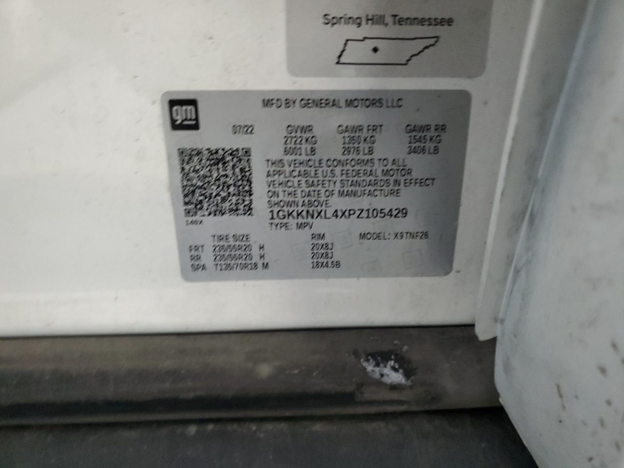2023 GMC ACADIA DENALI VIN:1GKKNXL4XPZ105429