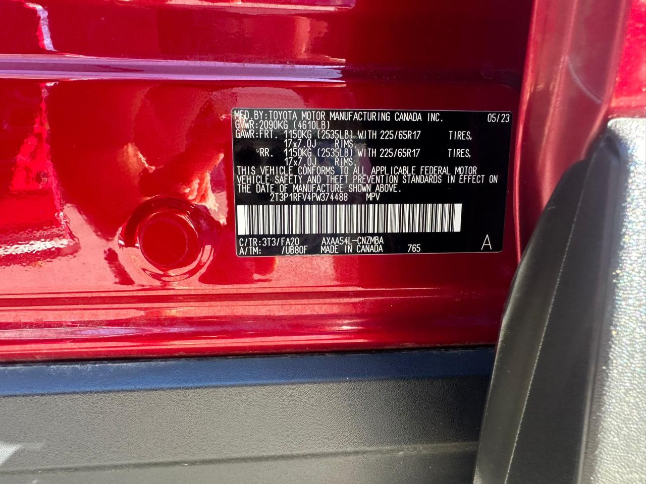 2023 TOYOTA RAV4 XLE VIN:2T3P1RFV4PW374488