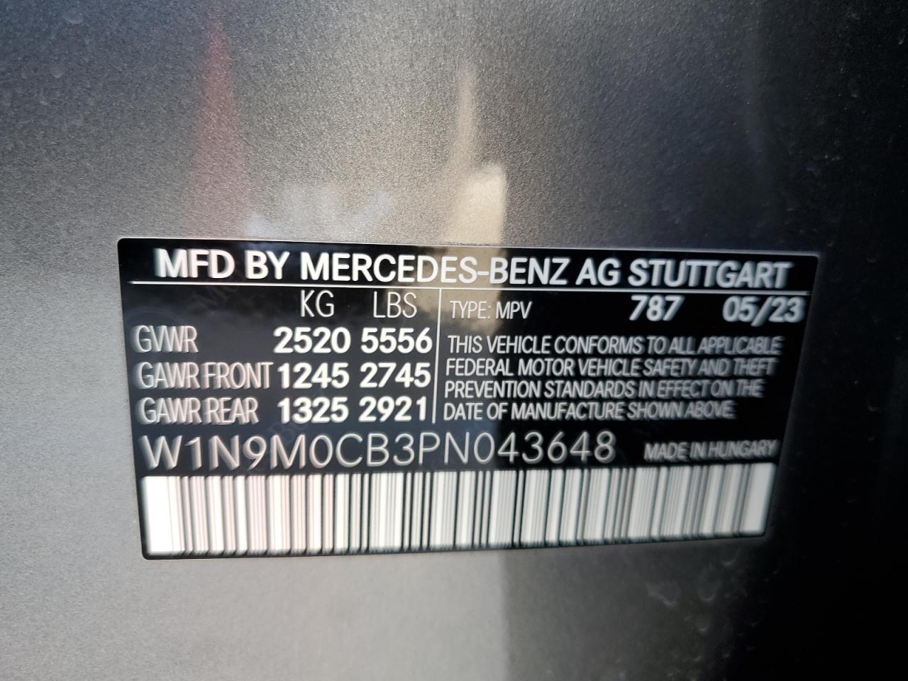 2023 MERCEDES-BENZ EQB 250+ VIN:W1N9M0CB3PN043648