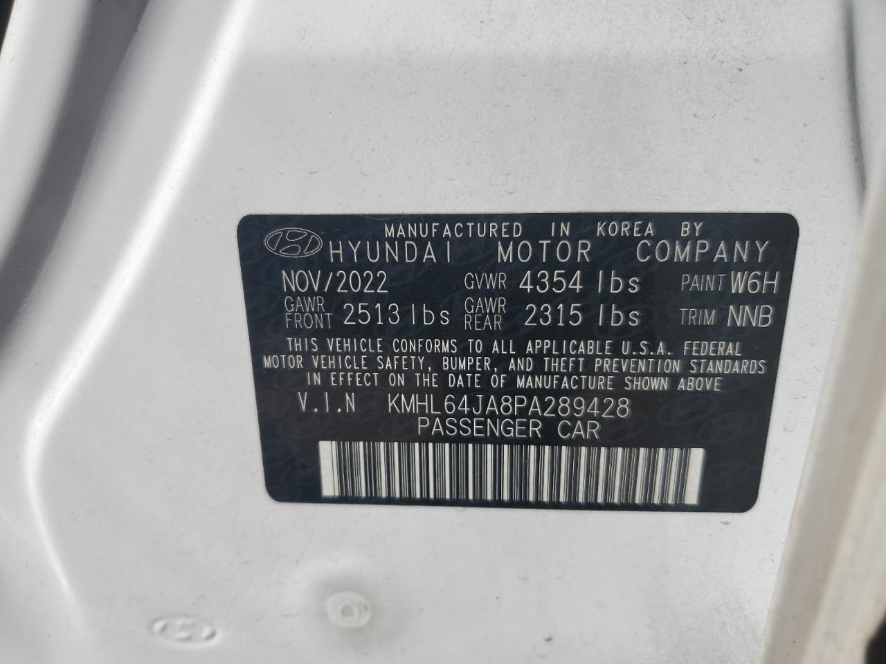 2023 HYUNDAI SONATA SEL VIN:KMHL64JA8PA289428