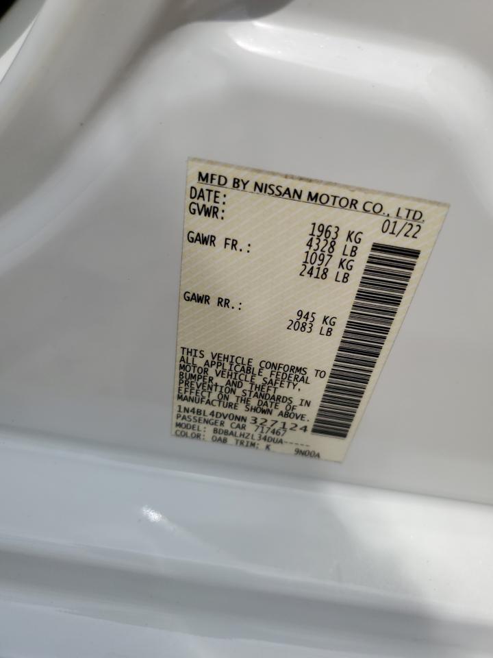 2022 NISSAN ALTIMA SV VIN:WP0AA2A8XNS255297