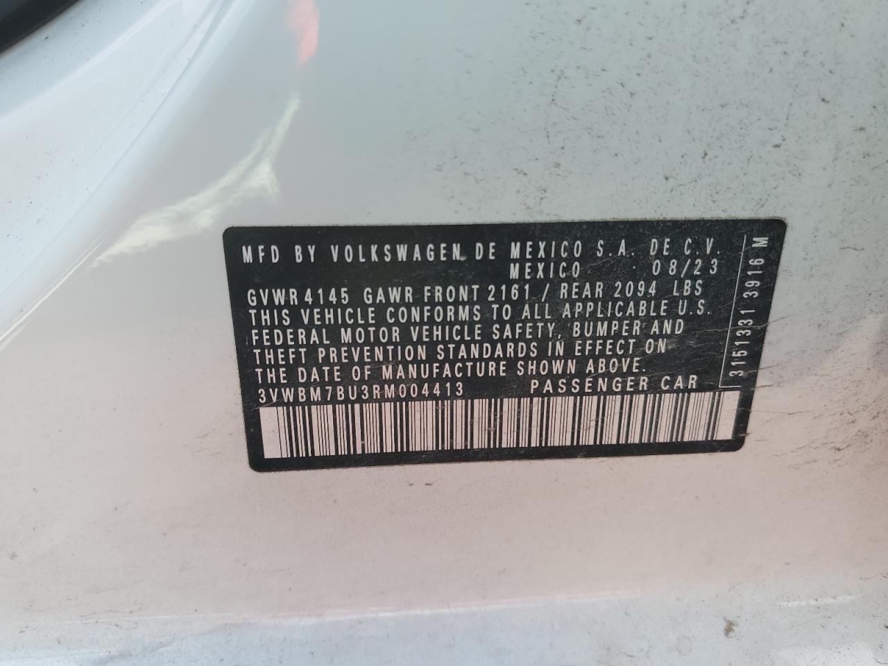 2024 VOLKSWAGEN JETTA SPORT VIN:3VWBM7BU3RM004413