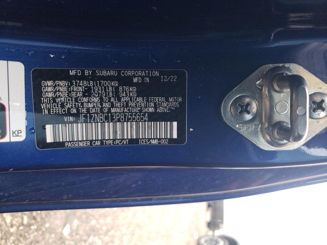 2023 TOYOTA GR 86 VIN:JF1ZNBC13P8755654