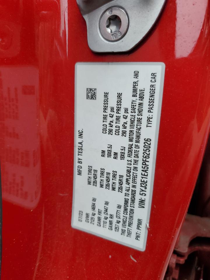 2023 TESLA MODEL 3 VIN:5YJ3E1EA5PF625026