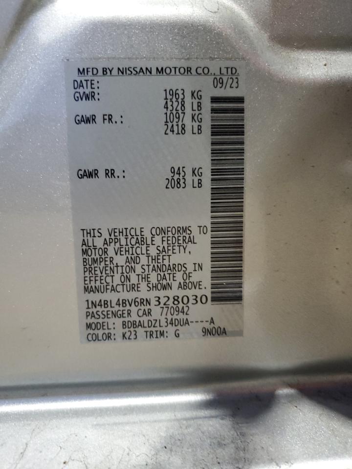 2024 NISSAN ALTIMA S VIN:1N4BL4BV6RN328030