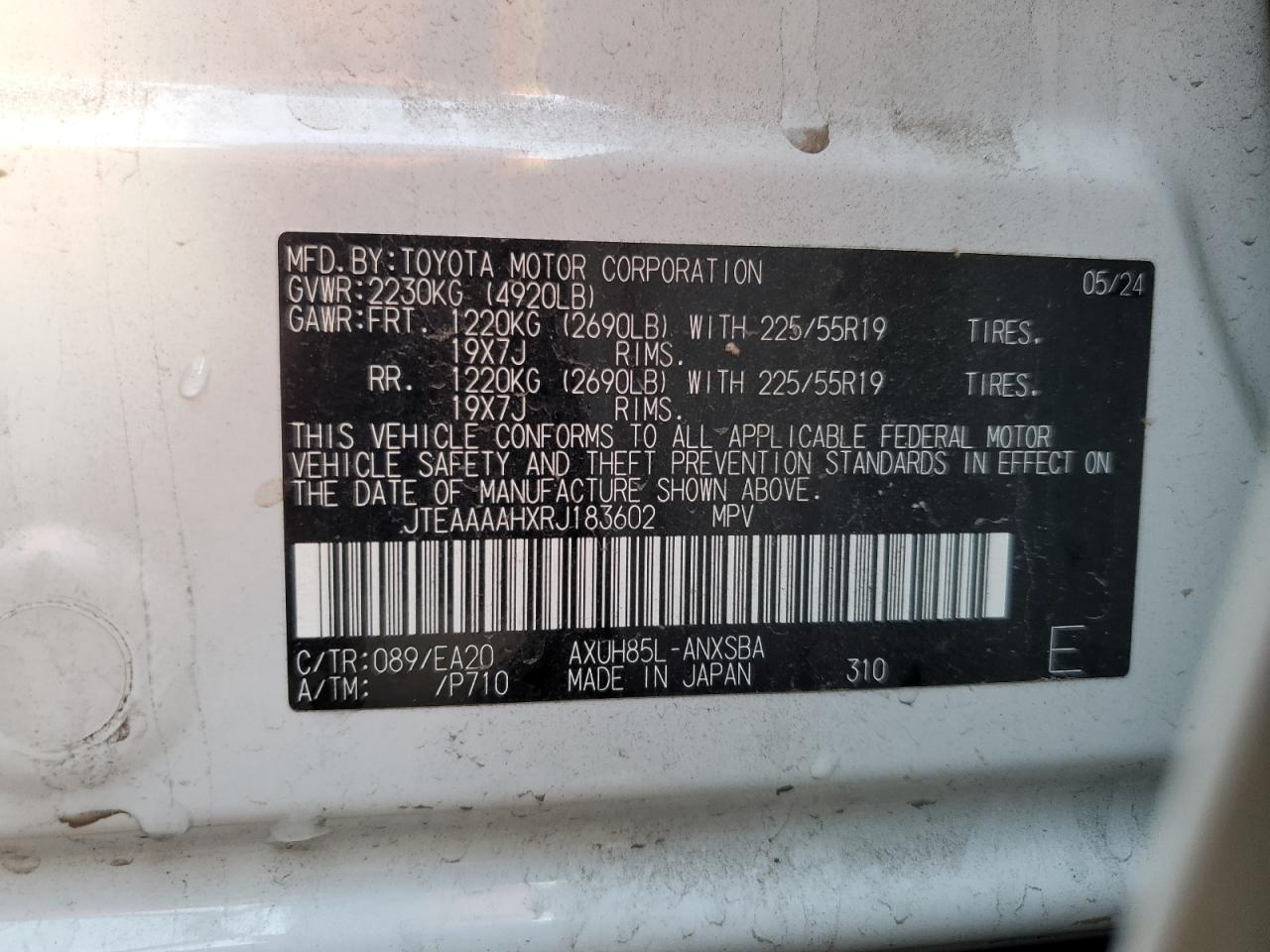 2024 TOYOTA VENZA LE VIN:JTEAAAAHXRJ183602