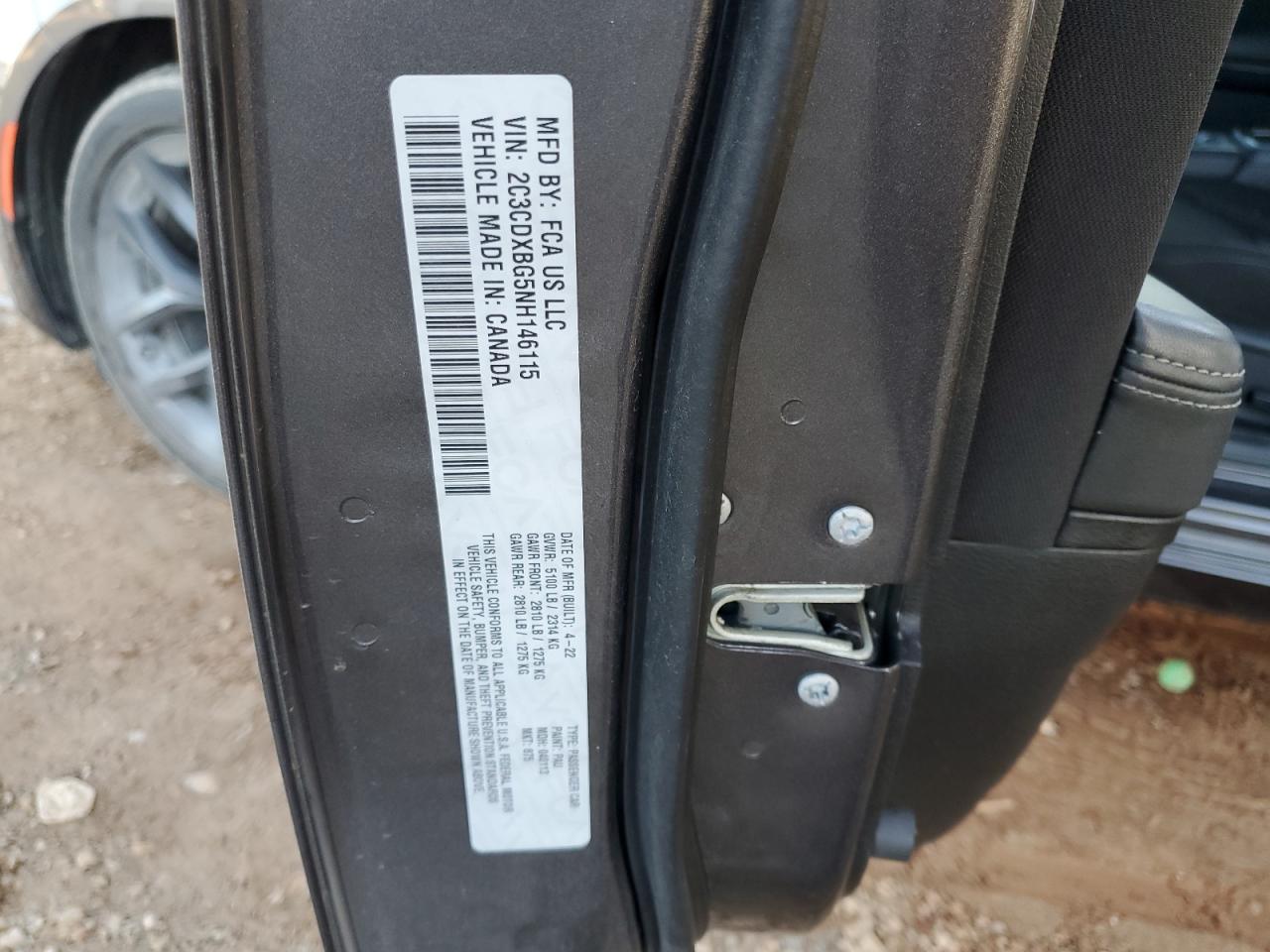 2022 DODGE CHARGER SXT VIN:2C3CDXBG5NH146115