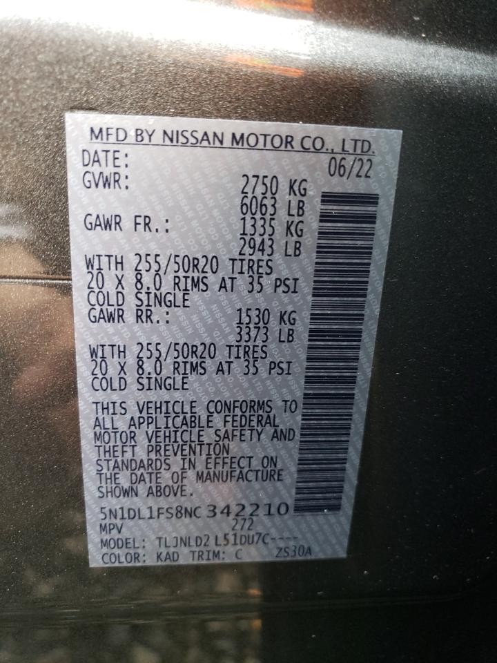 2022 INFINITI QX60 LUXE VIN:5N1DL1FS8NC342210