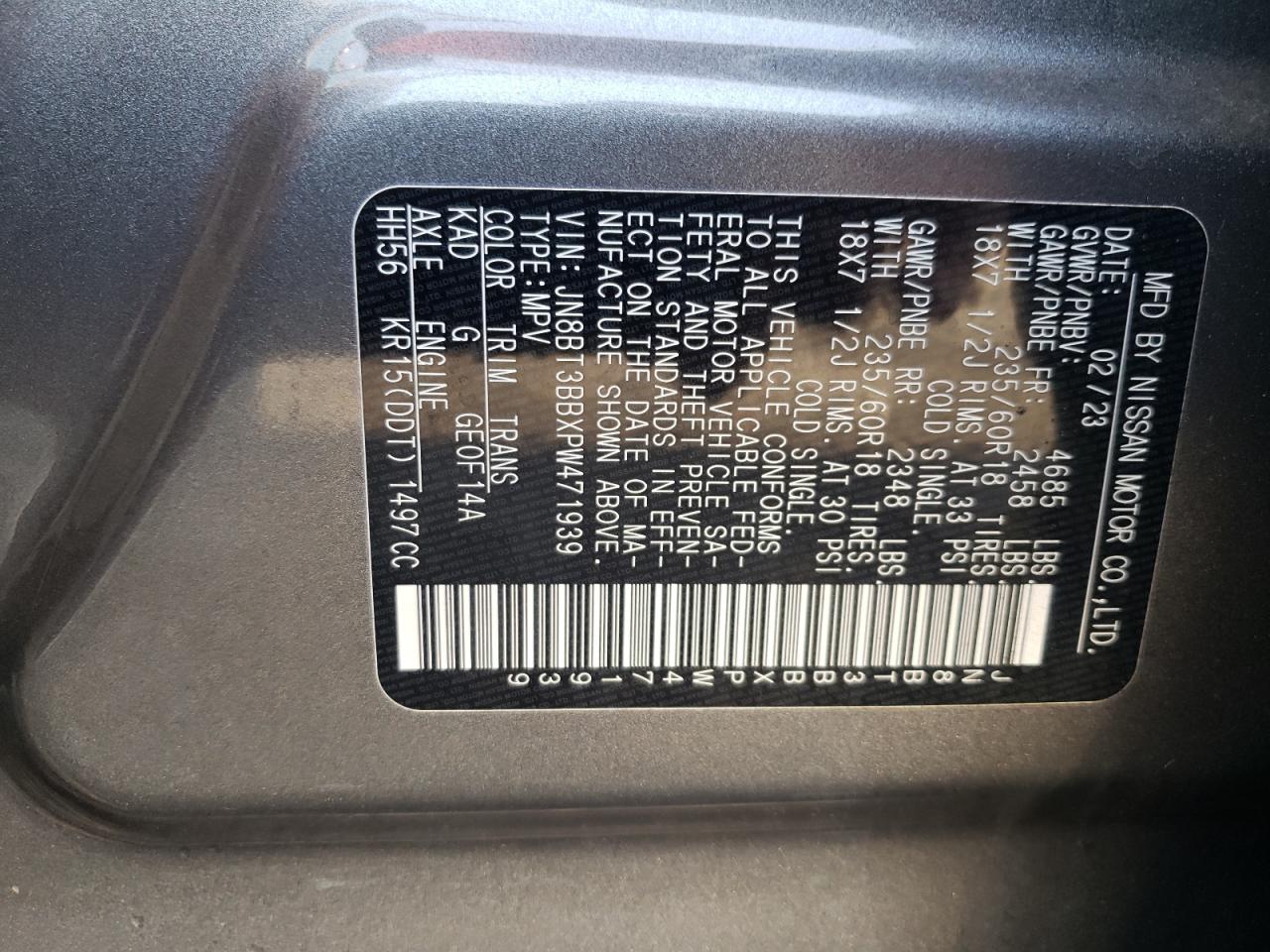 2023 NISSAN ROGUE SV VIN:JN8BT3BBXPW471939