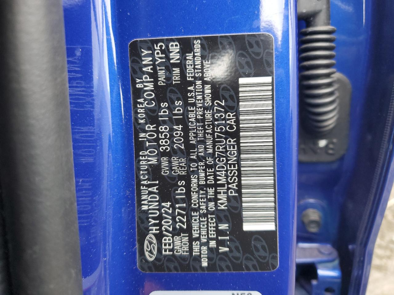 2024 HYUNDAI ELANTRA SEL VIN:KMHLM4DG7RU751372