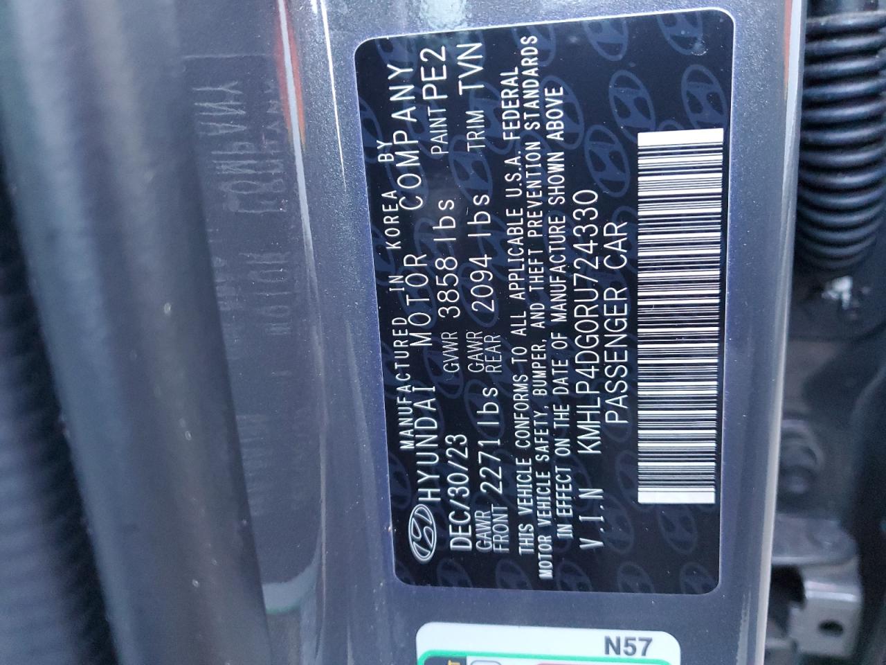 2024 HYUNDAI ELANTRA LIMITED VIN:KMHLP4DG0RU724330