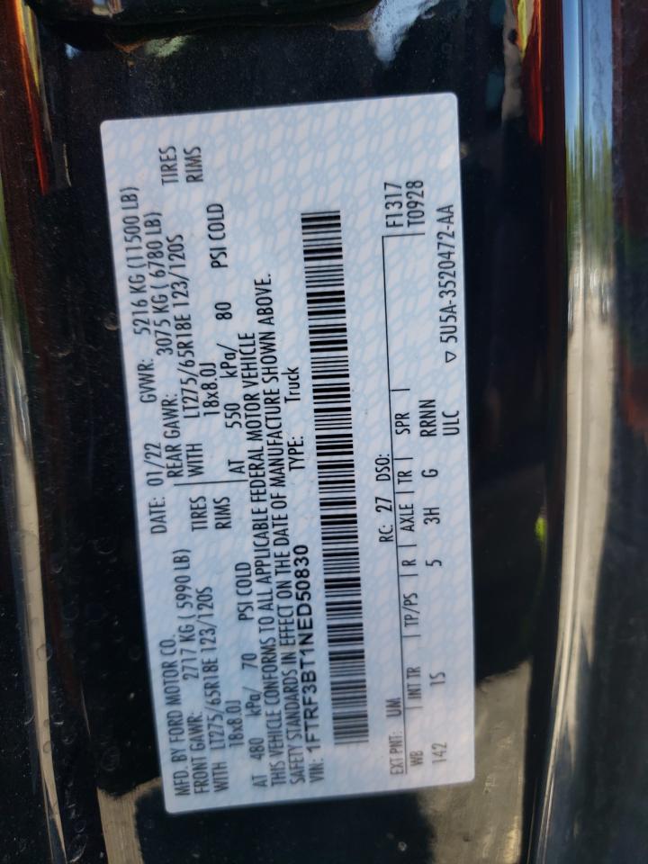 2022 FORD F350 SUPER DUTY VIN:1FTRF3BT1NED50830