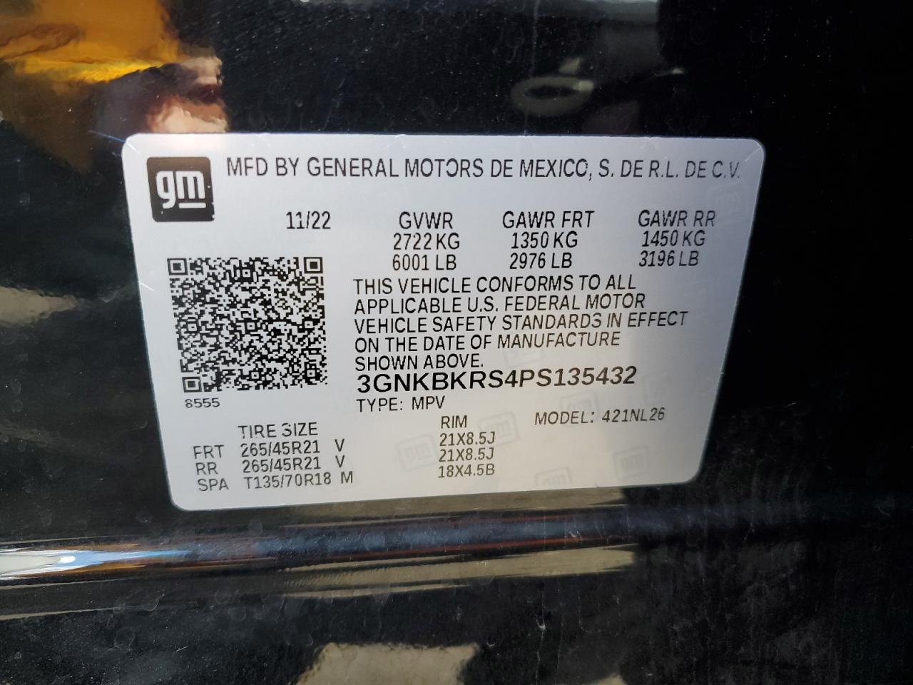 2023 CHEVROLET BLAZER RS VIN:3GNKBKRS4PS135432