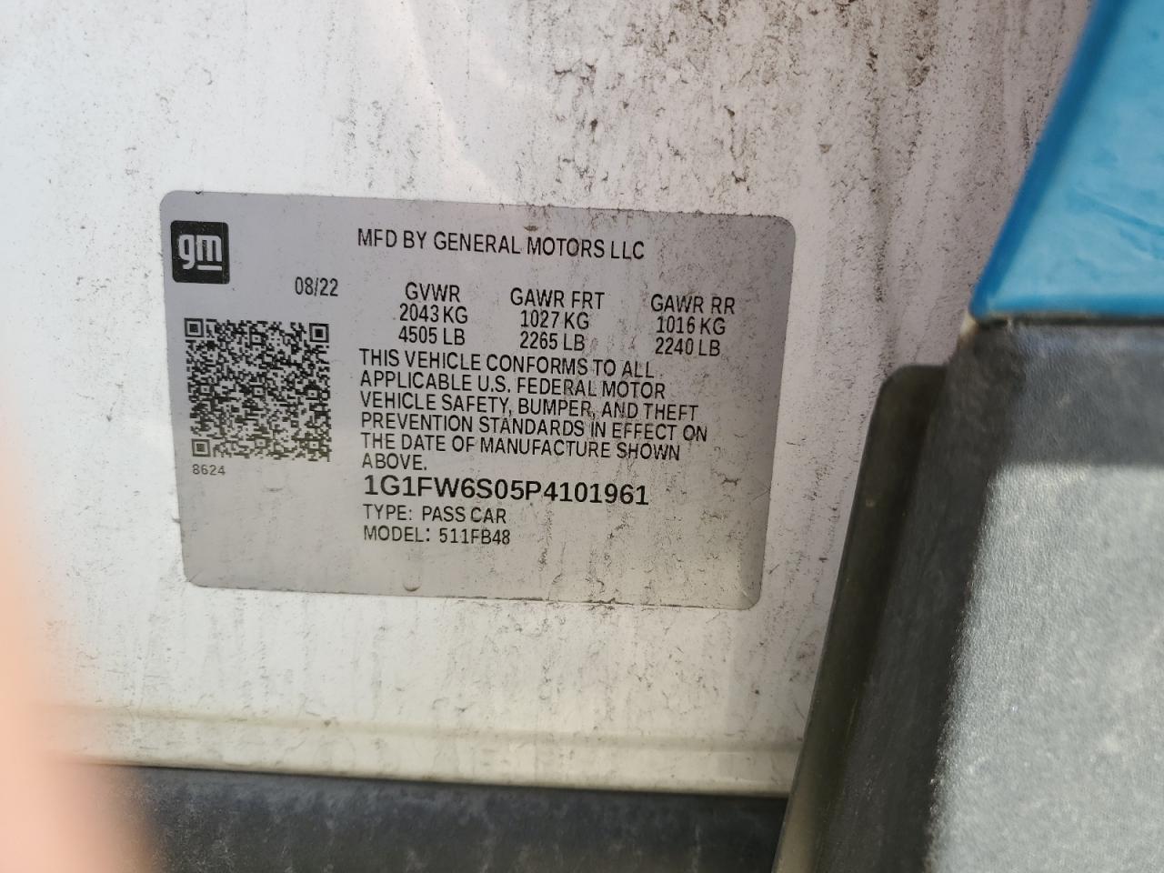 2023 CHEVROLET BOLT EV 1LT VIN:1G1FW6S05P4101961