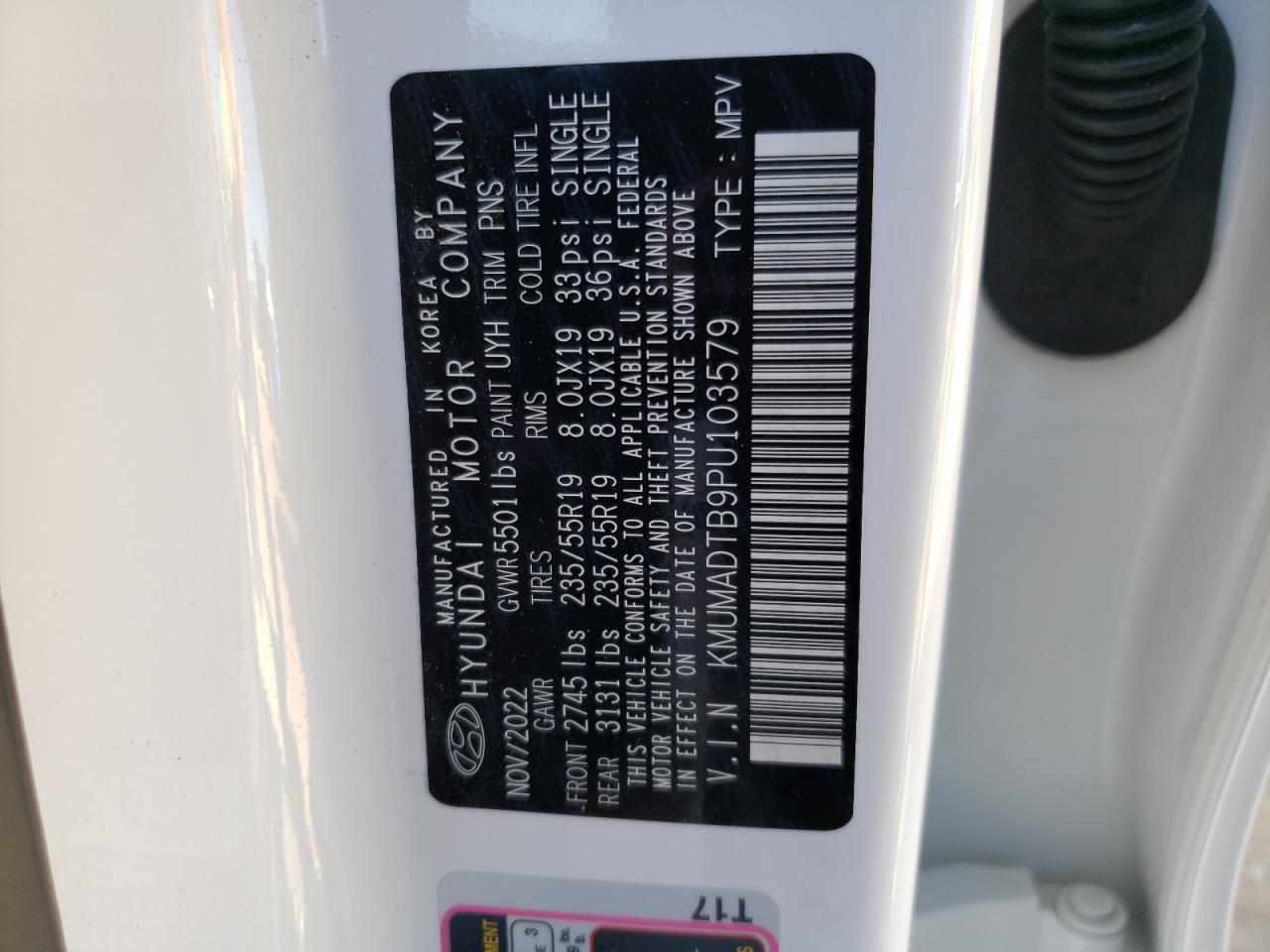 2023 GENESIS GV70 BASE VIN:KMUMADTB9PU103579