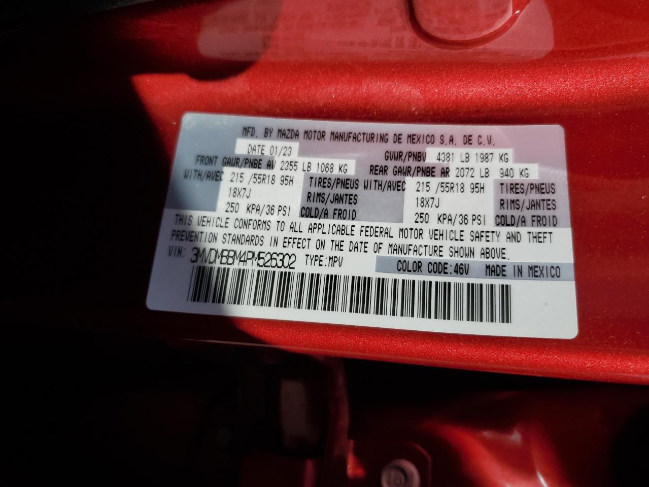 2023 MAZDA CX-30 SELECT VIN:3MVDMBBM4PM526302