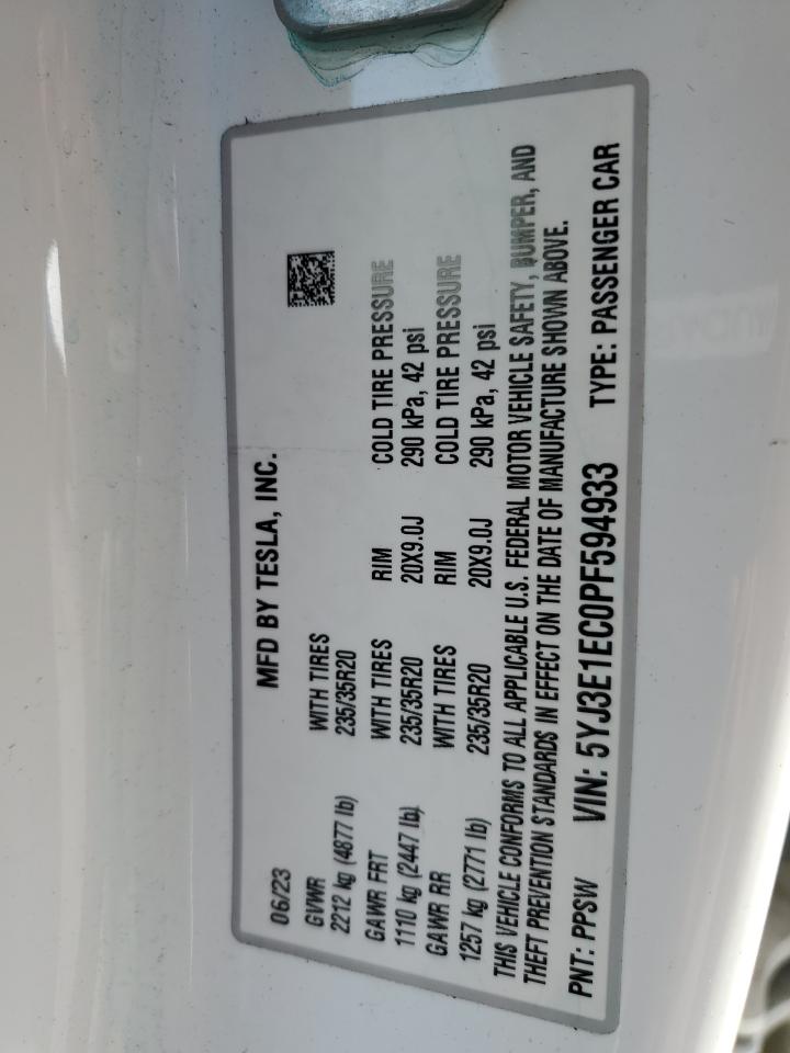 2023 TESLA MODEL 3 VIN:5YJ3E1EC0PF594933