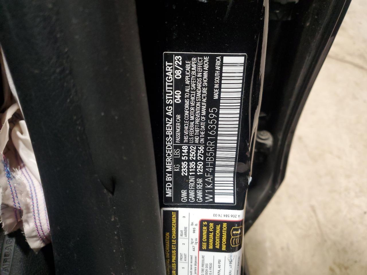 2024 MERCEDES-BENZ C 300 4MATIC VIN:W1KAF4HB5RR163595