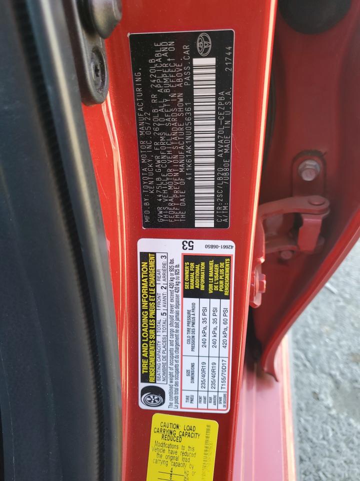 2022 TOYOTA CAMRY XSE VIN:4T1K61AK1NU056361